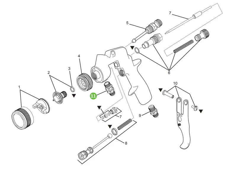 DeVilbiss FinishLine FLG-4, Siphon & Pressure Gun, Fluid Inlet & Nut Kit JGA-4044